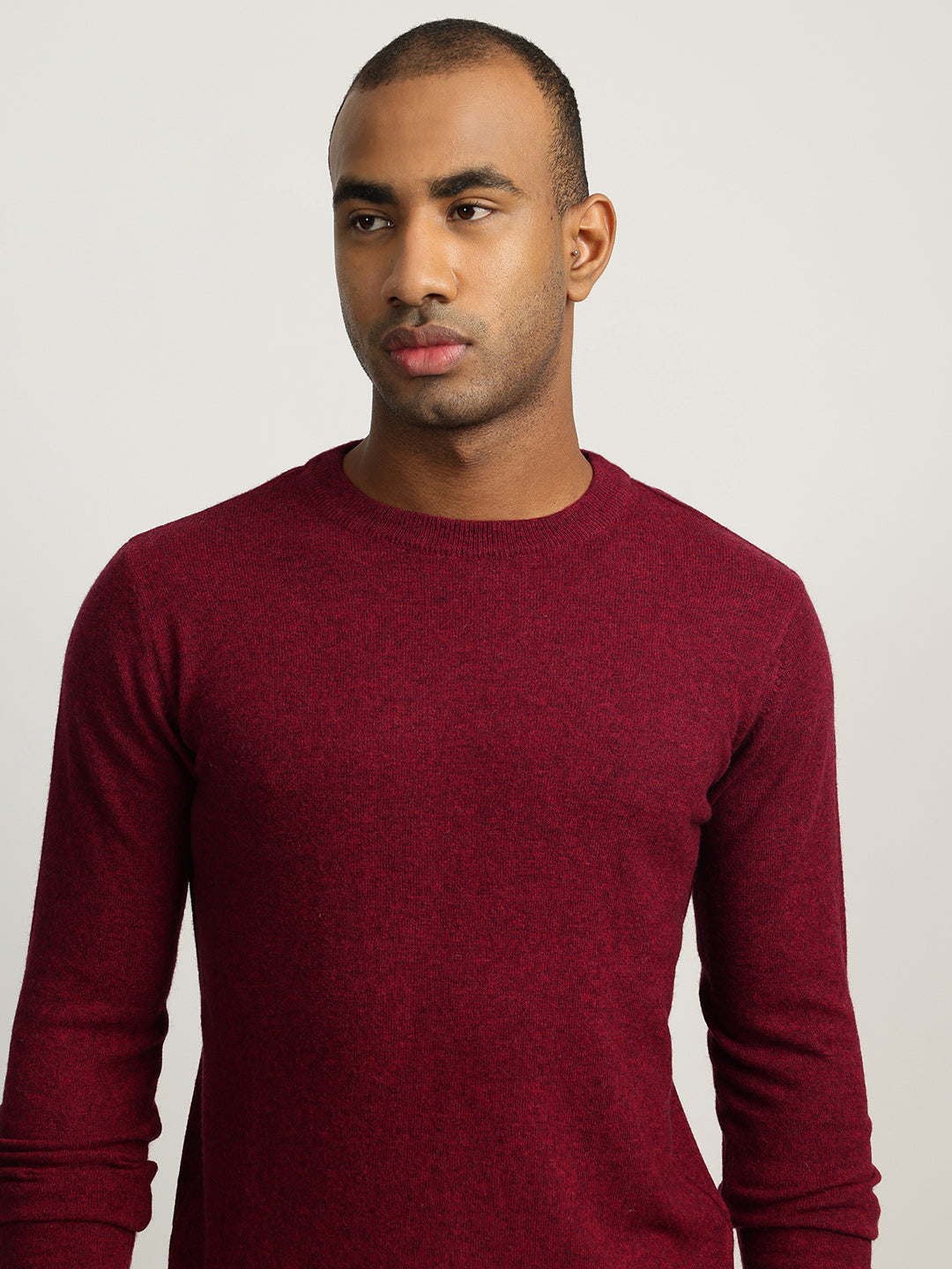 Iconic Men Maroon Solid Round Neck Full Sleeves Sweater