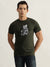 Iconic Men Olive Printed Round Neck Short Sleeves T-Shirt