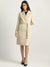 Iconic Women Beige Solid Notched Collar Full Sleeves Double Breasted Overcoat