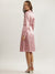 Iconic Women Pink Printed Tie-Up Neck Full Sleeves Shirt Dress