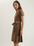 Iconic Women Brown Solid Round Neck Short Sleeves A-Line Dress