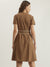 Iconic Women Brown Solid Round Neck Short Sleeves A-Line Dress