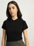 Iconic Women Black Color-Blocked Collar Neck Short Sleeves Bodycon Dress