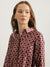 Iconic Women Wine Printed Spread Collar Full Sleeves Shirt Dress