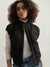 Iconic Women Black Solid Stand Collar Short Sleeves Jacket