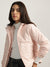 Iconic Women Pink Solid Stand Collar Full Sleeves Quilted Jacket