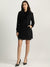 Iconic Women Black Solid Shawl Collar Full Sleeves Overcoat