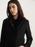 Iconic Women Black Solid Shawl Collar Full Sleeves Overcoat