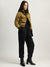 Iconic Women Gold Solid Stand Collar Full Sleeves Puffer Jacket