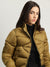 Iconic Women Gold Solid Stand Collar Full Sleeves Puffer Jacket