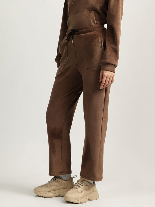 Iconic Women Brown Solid High-Rise Regular Fit Sweatpant