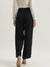 Iconic Women Navy Solid Baggy Fit High-Rise Single-Pleated Trouser