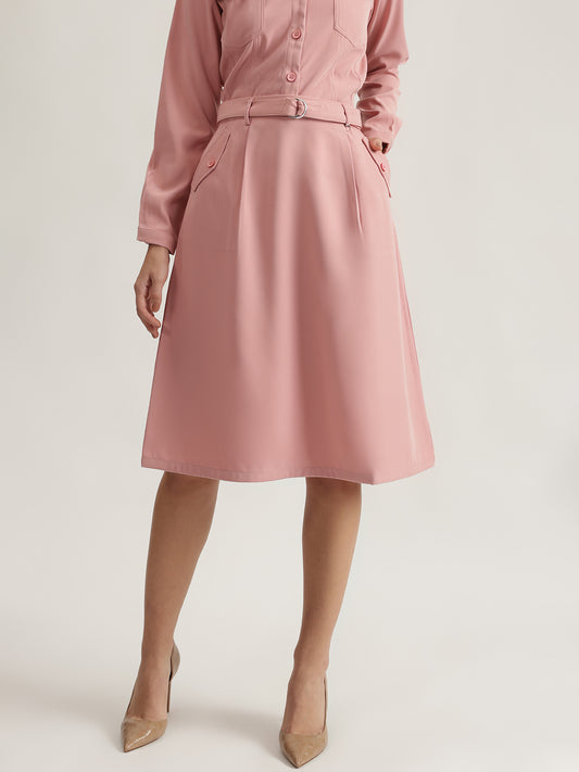 Iconic Women Pink Solid Flared A-Line Skirt