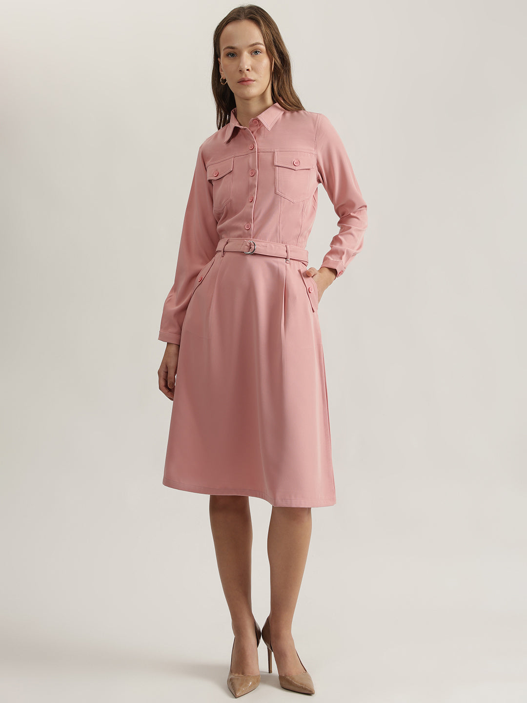 Iconic Women Pink Solid Flared A-Line Skirt