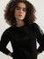 Iconic Women Black Solid Round Neck Full Sleeves Sweatshirt