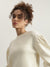 Iconic Women Cream Solid Round Neck Full Sleeves Sweater