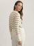 Iconic Women Cream Printed Round Neck Full Sleeves Pullover Style Sweater