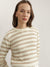 Iconic Women Cream Printed Round Neck Full Sleeves Pullover Style Sweater