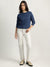 Iconic Women Blue Solid Round Neck Full Sleeves Sweater