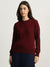 Iconic Women Wine Solid Round Neck Full Sleeves Sweater