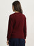 Iconic Women Wine Solid Round Neck Full Sleeves Sweater