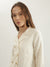 Iconic Women Cream Solid Notched Lapel Collar Full Sleeves Double-Breasted Blazer