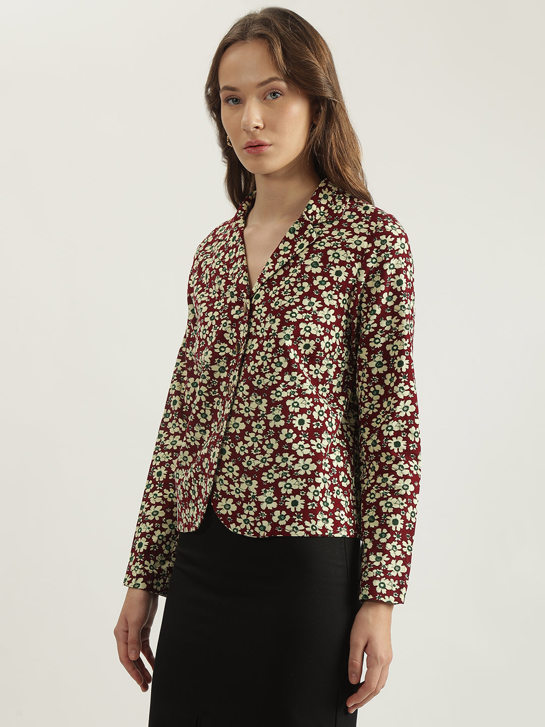 Iconic Women Multi Printed Notched Lapel Collar Full Sleeves Single Breasted Blazer