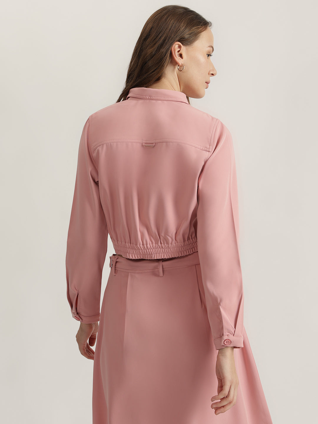 Iconic Women Pink Solid Spread Collar Full Sleeves Shirt