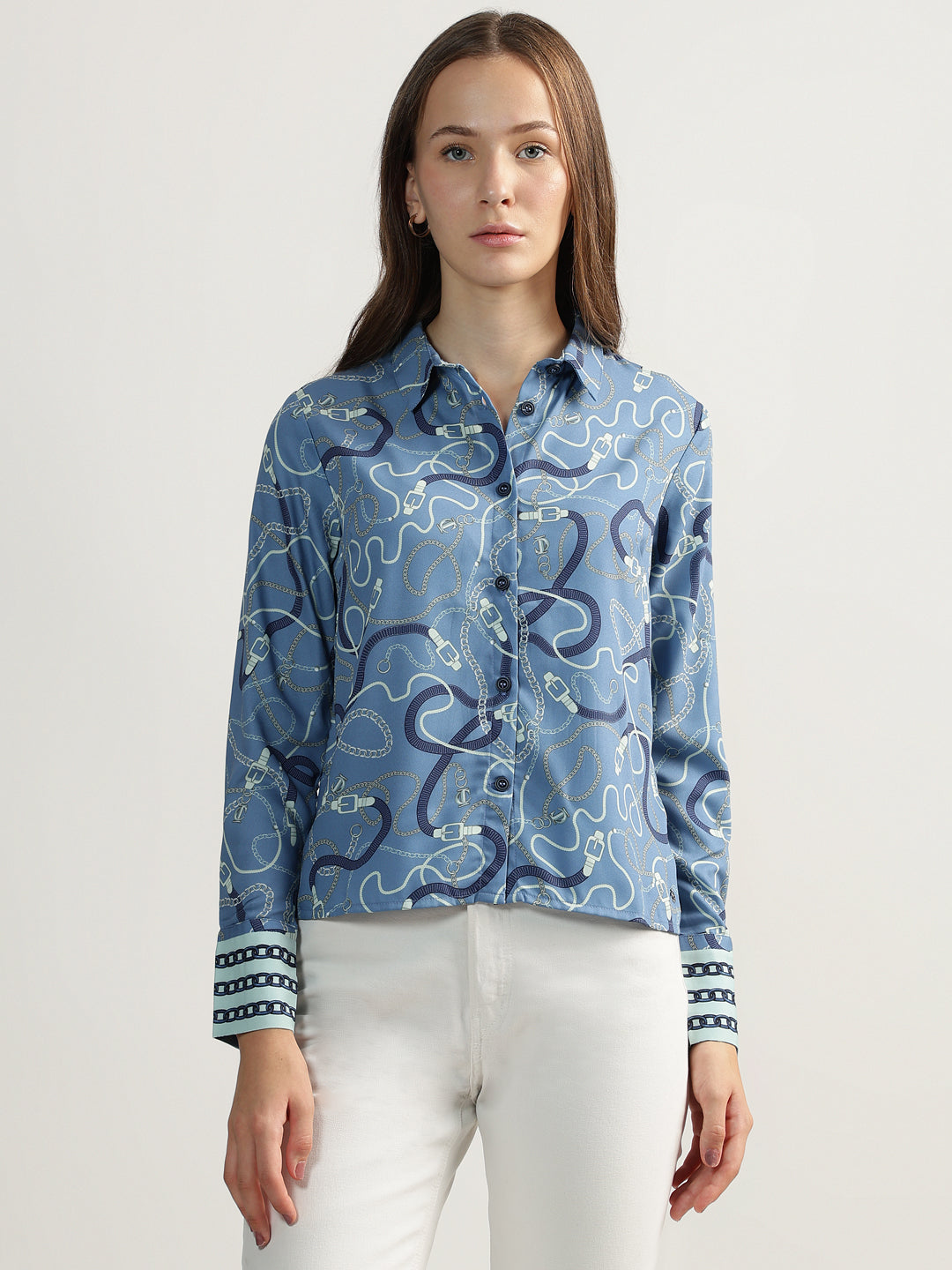 Iconic Women Multi Printed Spread Collar Full Sleeves Shirt