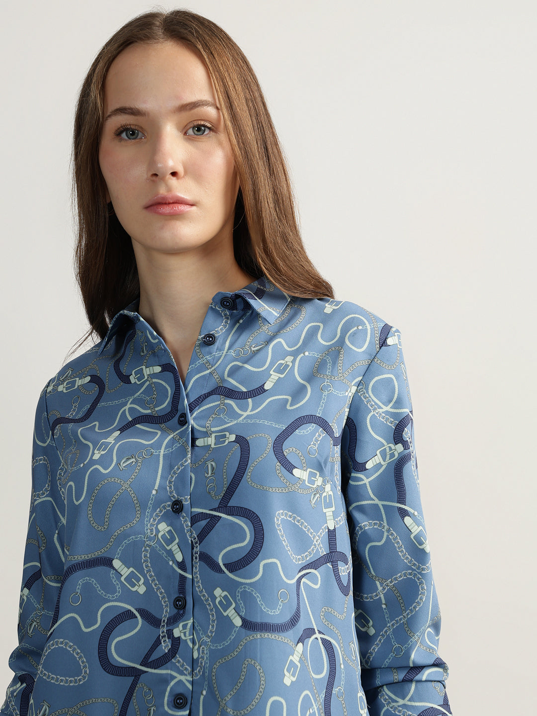 Iconic Women Multi Printed Spread Collar Full Sleeves Shirt