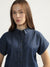 Iconic Women Navy Blue Solid Spread Collar Short Sleeves Shirt