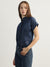 Iconic Women Navy Blue Solid Spread Collar Short Sleeves Shirt