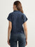 Iconic Women Navy Blue Solid Spread Collar Short Sleeves Shirt