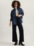 Iconic Women Navy Blue Self Design Spread Collar Full Sleeves Shirt