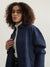 Iconic Women Navy Blue Self Design Spread Collar Full Sleeves Shirt