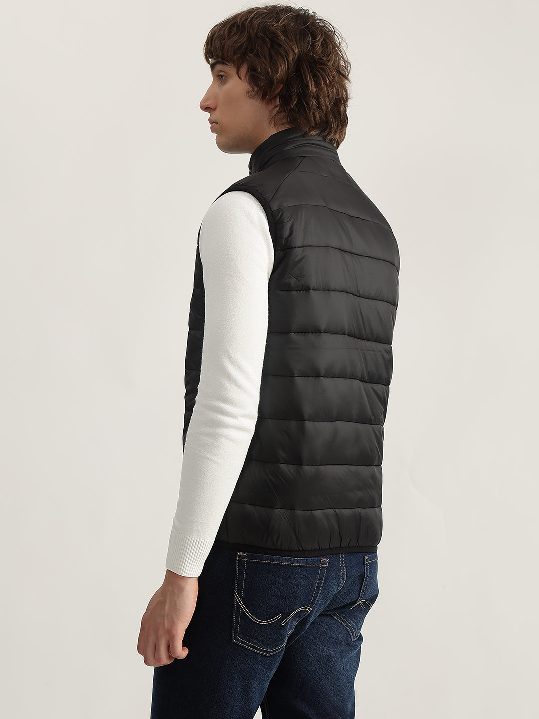 Lindbergh Men Black Solid Stand Collar Sleeveless Puffer Jacket