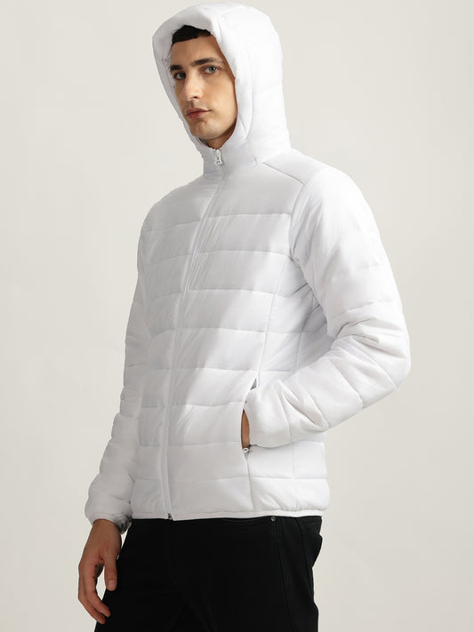 Lindbergh Men White Solid Hooded Full Sleeves Puffer Jacket