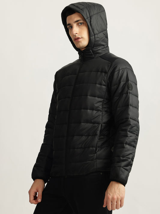 Lindbergh Men Black Solid Hooded Full Sleeves Puffer Jacket