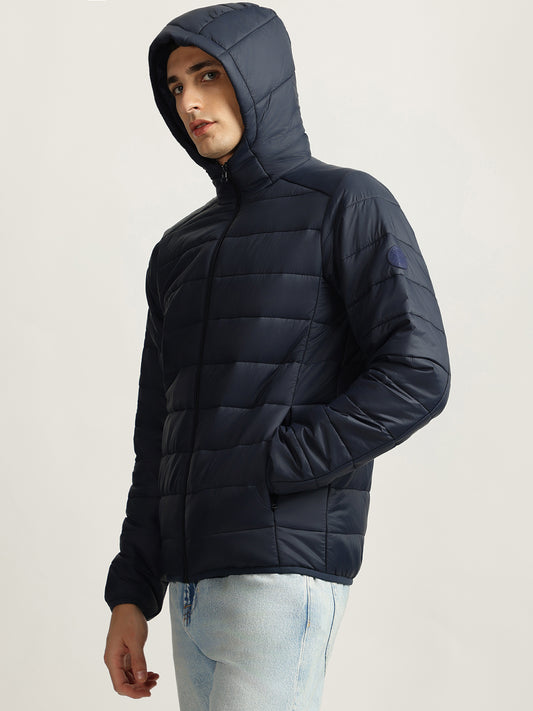 Lindbergh Men Navy Blue Solid Hooded Full Sleeves Puffer Jacket