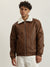 Lindbergh Men Brown Solid Spread Collar Full Sleeves Shearling Jacket