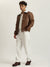 Lindbergh Men Brown Solid Spread Collar Full Sleeves Shearling Jacket