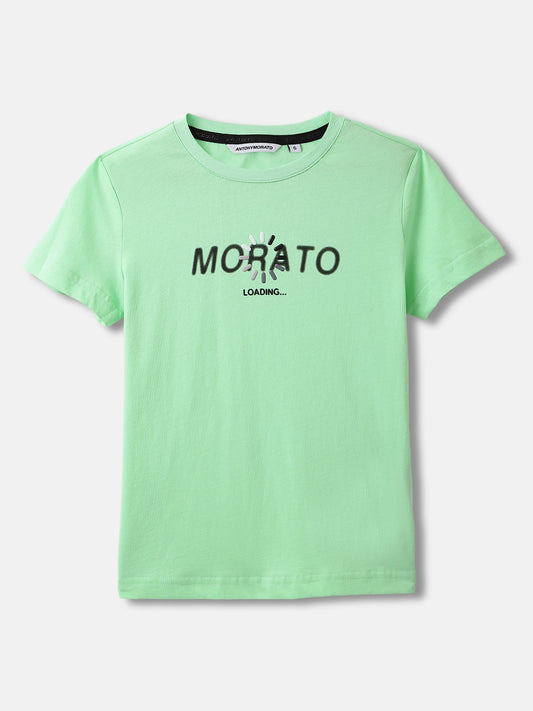 Antony Morato Boys Green Printed Round Neck Short Sleeves T-shirt