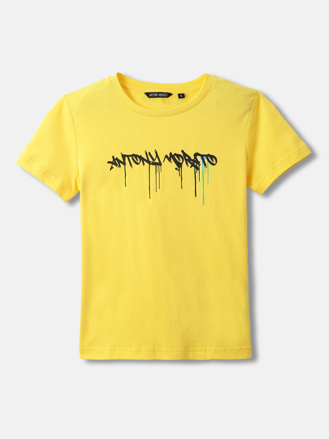 Antony Morato Boys Yellow Printed Round Neck Short Sleeves T-shirt