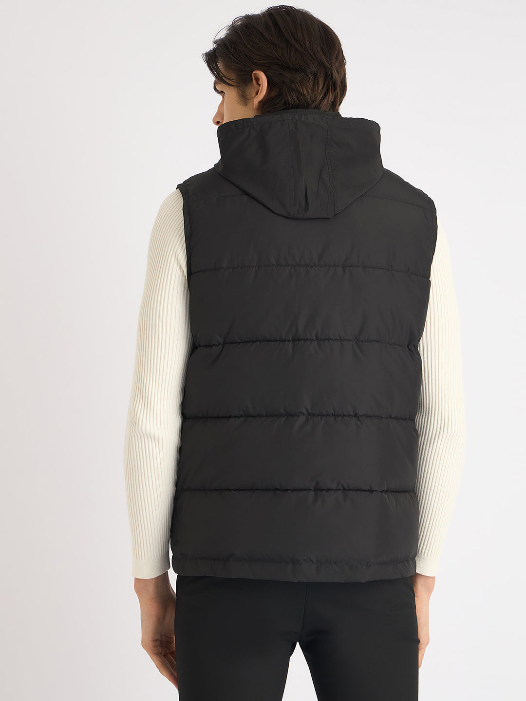 Antony Morato Men Black Solid Hooded Sleeveless Puffer Jacket