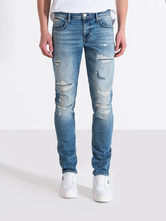 Antony Morato Men Blue Washed Mid-Rise Tapered Fit Jeans