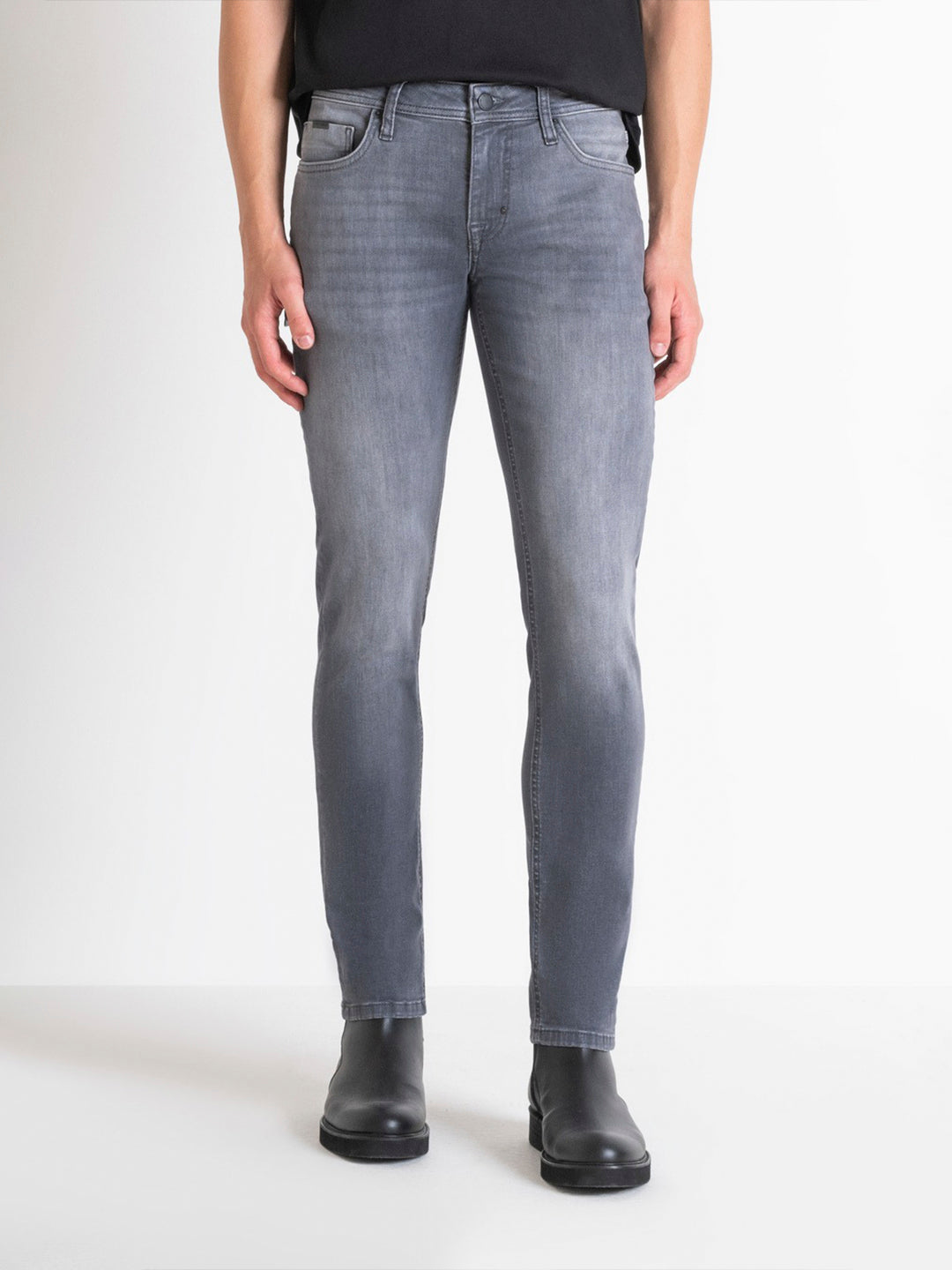 Antony Morato Men Grey Washed Tapered Fit Mid-Rise Jeans