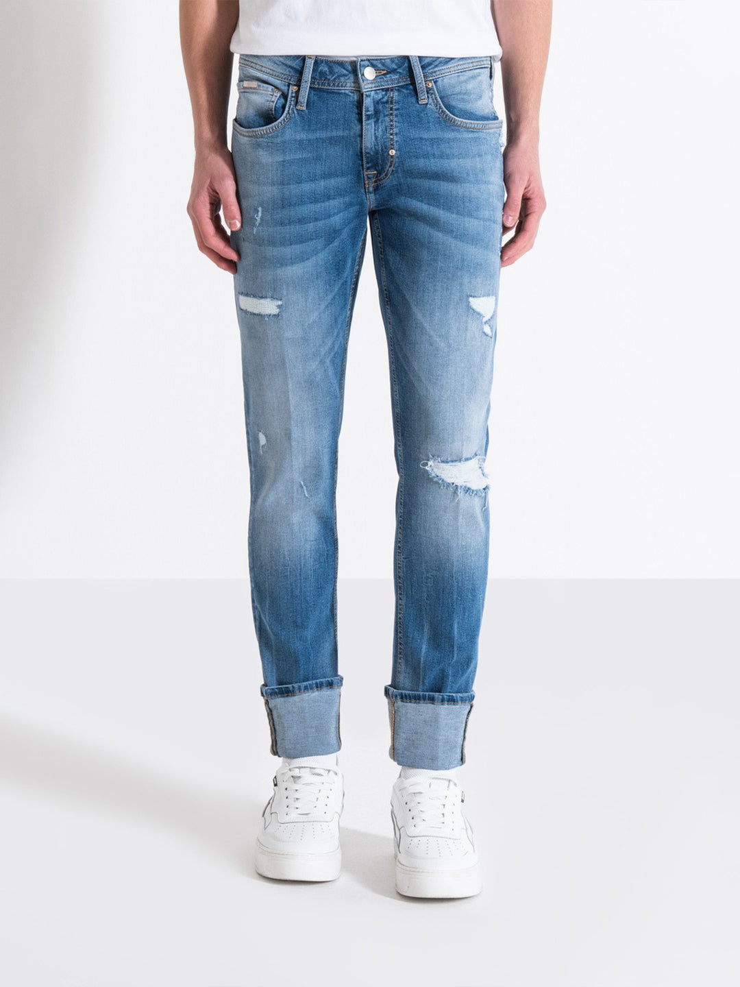 Antony Morato Men Blue Washed Mid-Rise Super Skinny Fit Jeans