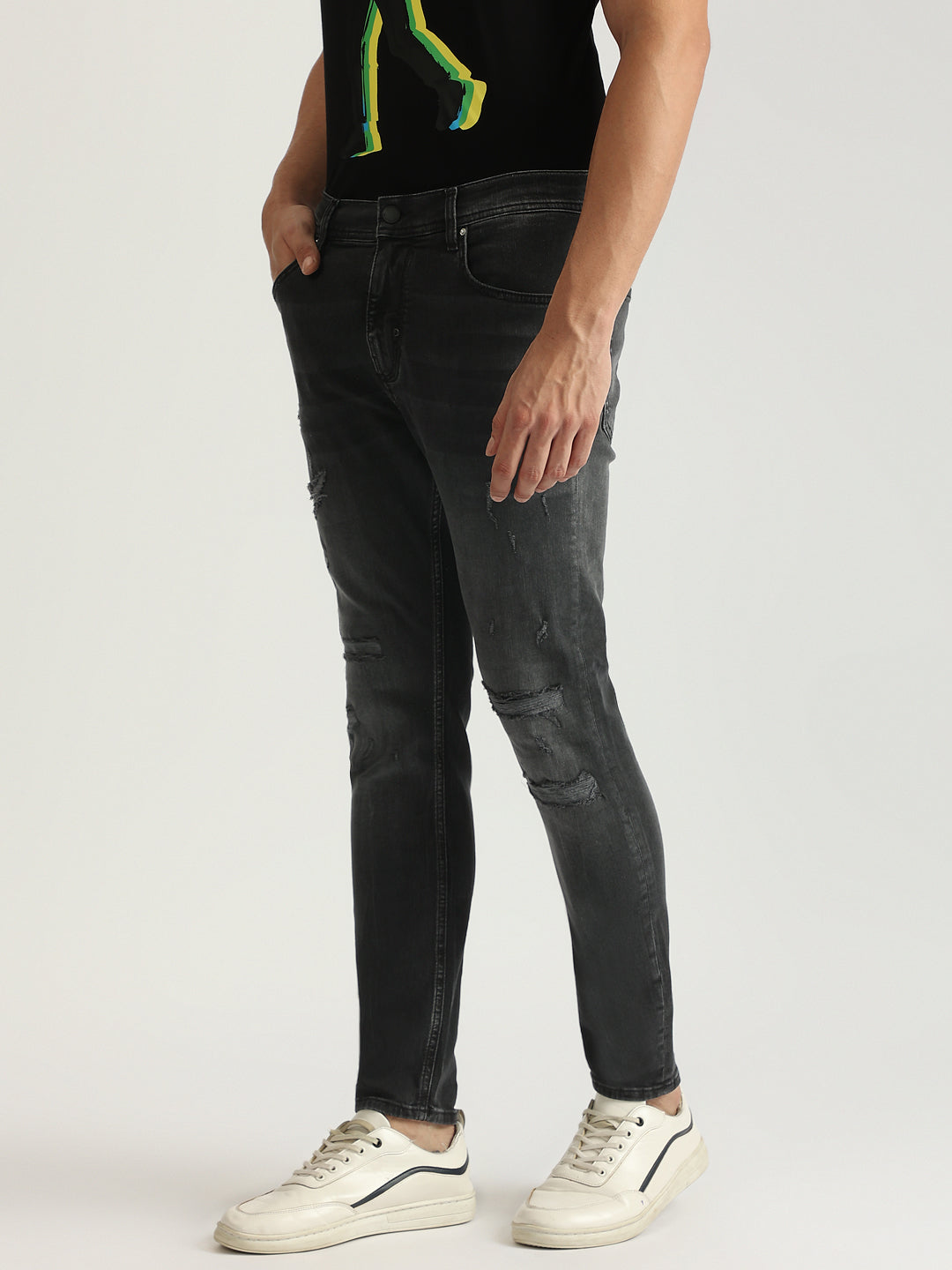 Antony Morato Men Black Washed Mid-Rise Skinny Fit Jeans