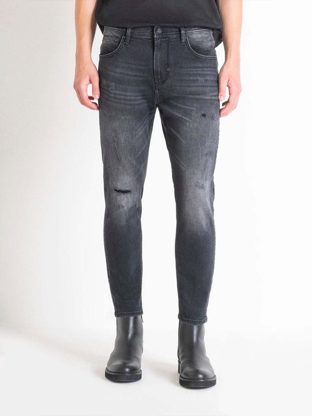 Antony Morato Men Grey Washed Skinny Fit Mid-Rise Jeans