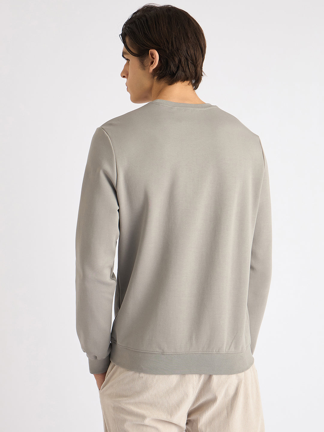 Antony Morato Men Grey Solid Round Neck Full Sleeves Sweatshirt